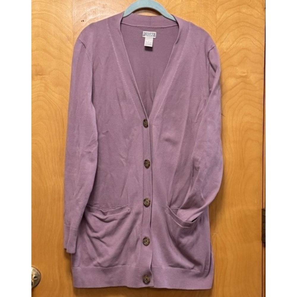 Duluth Trading Co. Womens Button Down Tunic Length Cardigan Sweater Mauve Sz L